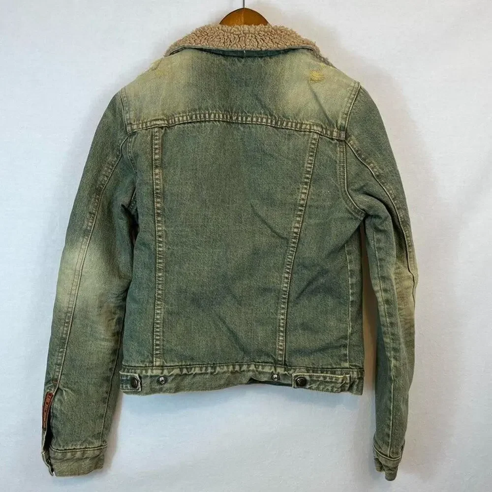 7 For All Mankind Vintage Y2K Sherpa Denim Jacket Womens Small Western